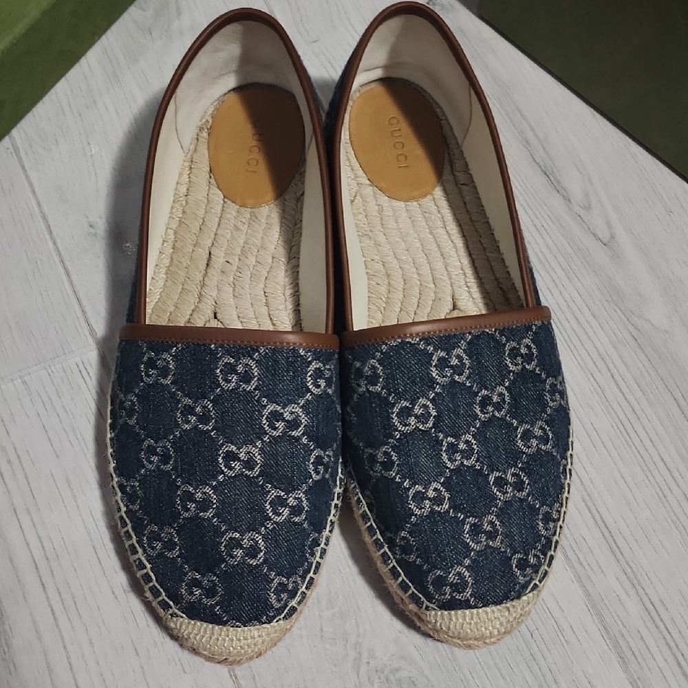 Gucci Blue and Brown Espadrille Shoes